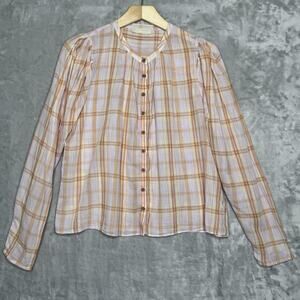 Ulla Johnson Plaid Button Down Shirt in Pink and Orange